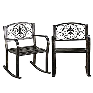 5. Topeakmart Set of 2 Porch Rocking Chair Sturdy Patio Metal Porch Rocker