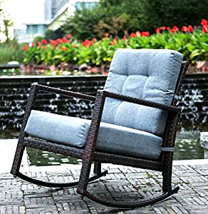 2. Merax Cushioned Rattan Rocker Chair